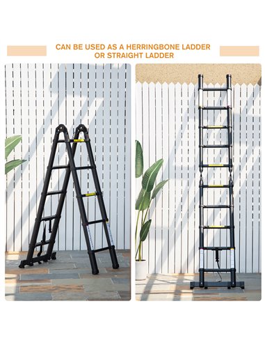 DURHAND 3.2m/10.5ft Telescopic Ladder, Extendable Aluminium Ladder with Anti-slip Pedals, Multi-purpose Portable Foldable 10 Ste