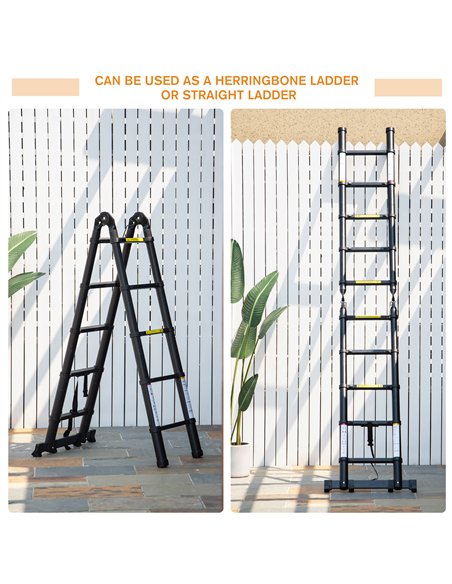 DURHAND 3.2m/10.5ft Telescopic Ladder, Extendable Aluminium Ladder with Anti-slip Pedals, Multi-purpose Portable Foldable 10 Ste - pic 134348 | FastDaddyshop