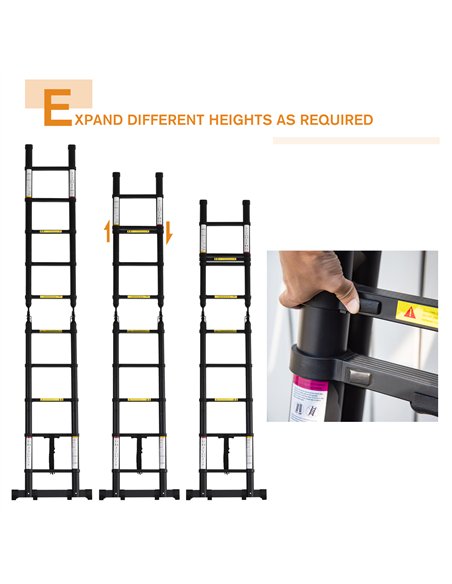 DURHAND 3.2m/10.5ft Telescopic Ladder, Extendable Aluminium Ladder with Anti-slip Pedals, Multi-purpose Portable Foldable 10 Ste - pic 134349 | FastDaddyshop