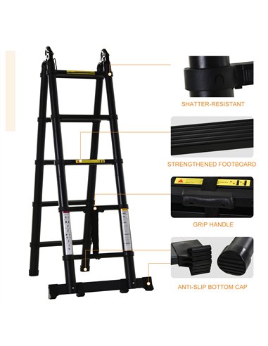 DURHAND 3.2m/10.5ft Telescopic Ladder, Extendable Aluminium Ladder with Anti-slip Pedals, Multi-purpose Portable Foldable 10 Ste