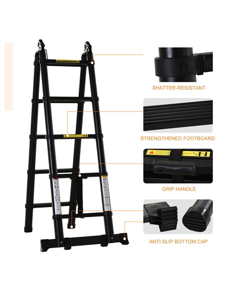 DURHAND 3.2m/10.5ft Telescopic Ladder, Extendable Aluminium Ladder with Anti-slip Pedals, Multi-purpose Portable Foldable 10 Ste - pic 134350 | FastDaddyshop