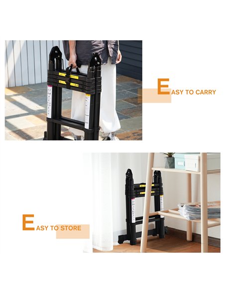 DURHAND 3.2m/10.5ft Telescopic Ladder, Extendable Aluminium Ladder with Anti-slip Pedals, Multi-purpose Portable Foldable 10 Ste - pic 134351 | FastDaddyshop