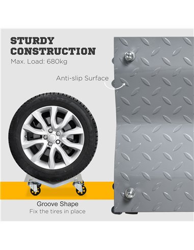 DURHAND 2 PCS Car Wheel Dollies with Swivel Casters, 680kg Capacity Car Dolly Skates Wheel Dolly Set with Non-Slip Metal Plates,