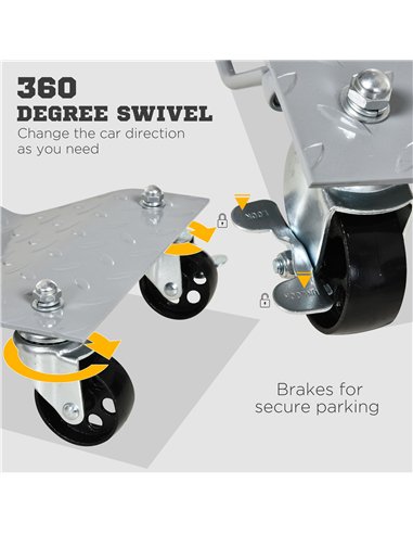 DURHAND 2 PCS Car Wheel Dollies with Swivel Casters, 680kg Capacity Car Dolly Skates Wheel Dolly Set with Non-Slip Metal Plates,