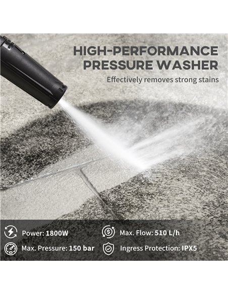 DURHAND 1800W High Pressure Washer, 150 Bar Pressure, 510 L/h Flow, High-Performance Portable Power Washer Jet Wash Cleaner with - pic 134384 | FastDaddyshop