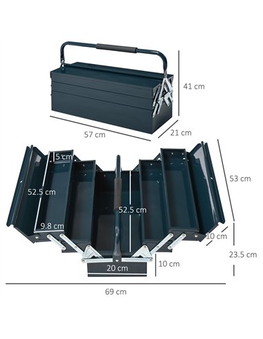 DURHAND 3 Tier Metal Toolbox, 5 Tray Professional Portable Tool Box with Carry Handle for Workshop, 56cmx20cmx34cm, Green