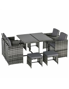 Outsunny 9PC 8-Seater Outdoor Rattan Furniture Set, Mixed Grey