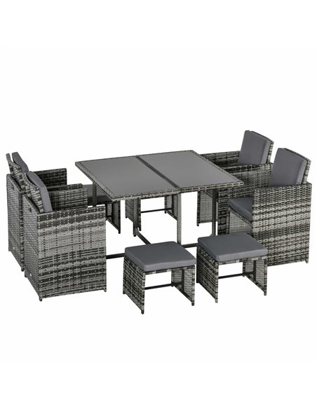 Outsunny 9PC 8-Seater Outdoor Rattan Furniture Set, Mixed Grey - pic 13444 | FastDaddyshop