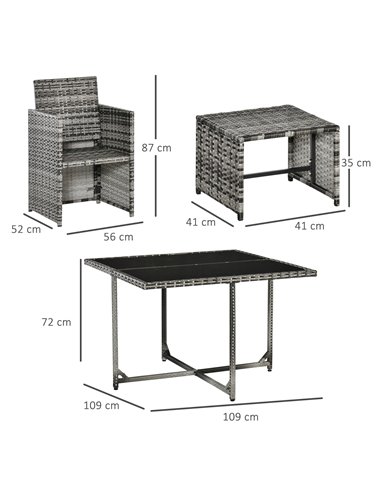 Outsunny 9PC 8-Seater Outdoor Rattan Furniture Set, Mixed Grey