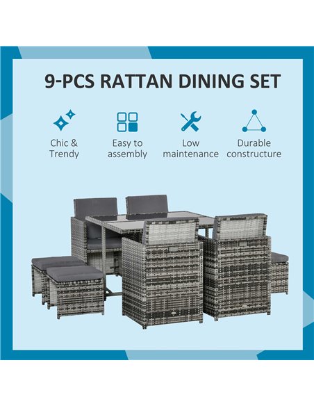 Outsunny 9PC 8-Seater Outdoor Rattan Furniture Set, Mixed Grey - pic 13446 | FastDaddyshop