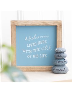 A Fisherman Lives Here Wooden Frame Sign 2