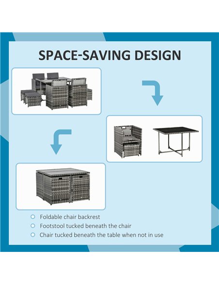 Outsunny 9PC Rattan Garden Furniture Outdoor Patio Dining Table Set Weave Wicker 8 Seater Stool Mixed Grey - pic 13448 | FastDaddyshop