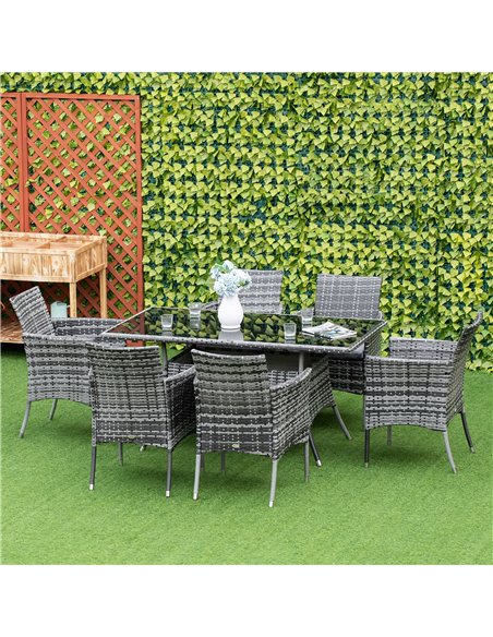 Outsunny 6-Seater Rattan Dining Set Garden Furniture Patio Rectangular Table Cube Chairs Outdoor Fire Retardant Sponge Grey - pic 13452 | FastDaddyshop