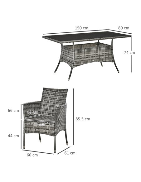 Outsunny 6-Seater Rattan Dining Set Garden Furniture Patio Rectangular Table Cube Chairs Outdoor Fire Retardant Sponge Grey - pic 13453 | FastDaddyshop
