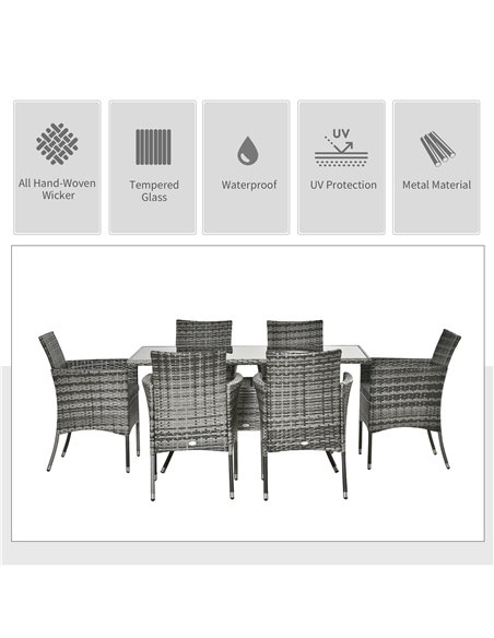 Outsunny 6-Seater Rattan Dining Set Garden Furniture Patio Rectangular Table Cube Chairs Outdoor Fire Retardant Sponge Grey - pic 13454 | FastDaddyshop