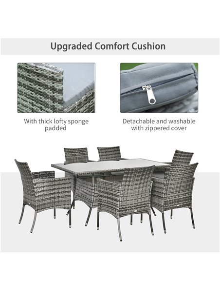 Outsunny 6-Seater Rattan Dining Set Garden Furniture Patio Rectangular Table Cube Chairs Outdoor Fire Retardant Sponge Grey - pic 13457 | FastDaddyshop
