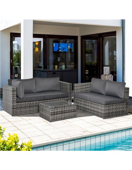 Outsunny 4-Seater Rattan Garden Outdoor Patio Furniture Set with Thick Cushions, Grey - pic 13460 | FastDaddyshop