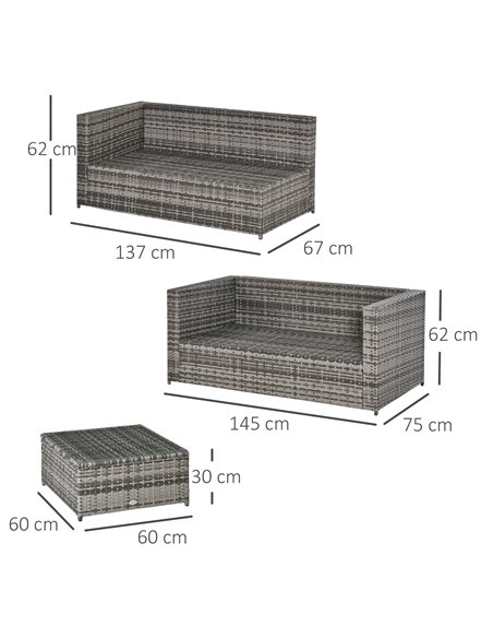Outsunny Rattan Garden Furniture 4 Seater Outdoor Patio Corner Sofa Chair Set with Coffee Table Thick Cushions Grey - pic 13461 | FastDaddyshop