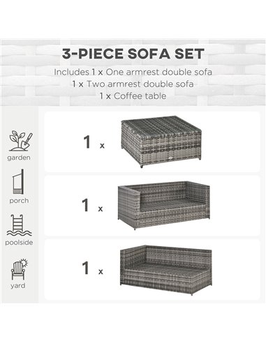 Outsunny Rattan Garden Furniture 4 Seater Outdoor Patio Corner Sofa Chair Set with Coffee Table Thick Cushions Grey