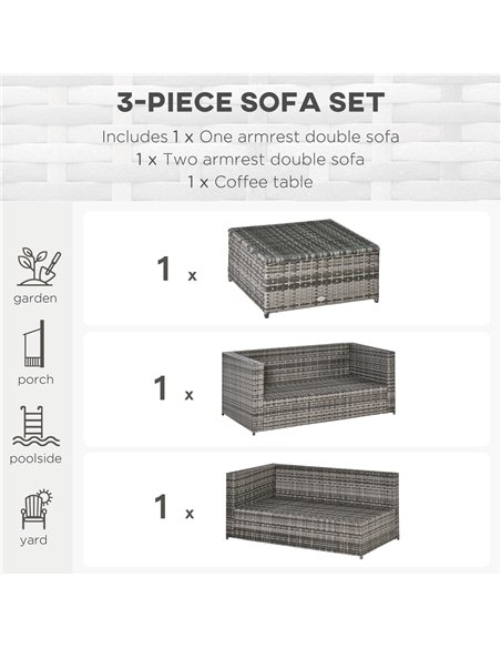 Outsunny Rattan Garden Furniture 4 Seater Outdoor Patio Corner Sofa Chair Set with Coffee Table Thick Cushions Grey - pic 13462 | FastDaddyshop