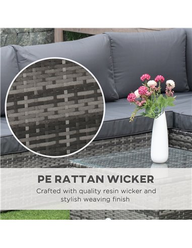 Outsunny Rattan Garden Furniture 4 Seater Outdoor Patio Corner Sofa Chair Set with Coffee Table Thick Cushions Grey