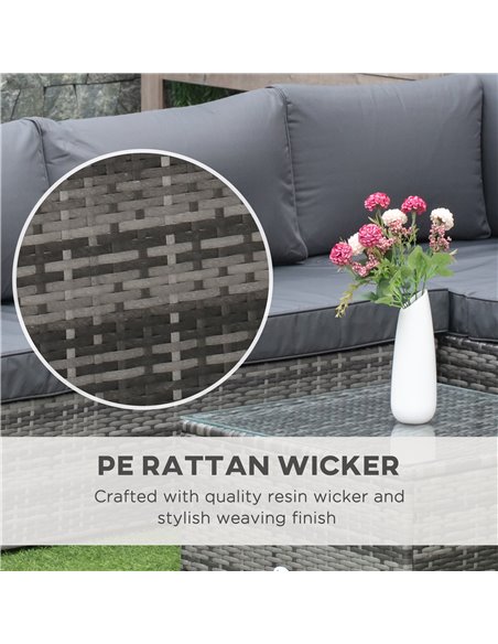 Outsunny Rattan Garden Furniture 4 Seater Outdoor Patio Corner Sofa Chair Set with Coffee Table Thick Cushions Grey - pic 13463 | FastDaddyshop