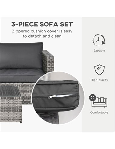 Outsunny Rattan Garden Furniture 4 Seater Outdoor Patio Corner Sofa Chair Set with Coffee Table Thick Cushions Grey