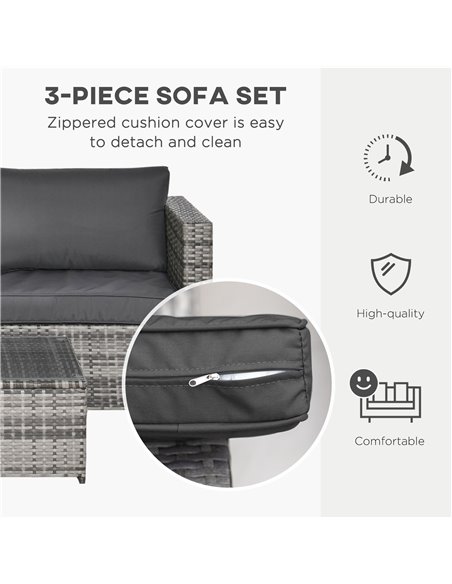 Outsunny Rattan Garden Furniture 4 Seater Outdoor Patio Corner Sofa Chair Set with Coffee Table Thick Cushions Grey - pic 13464 | FastDaddyshop