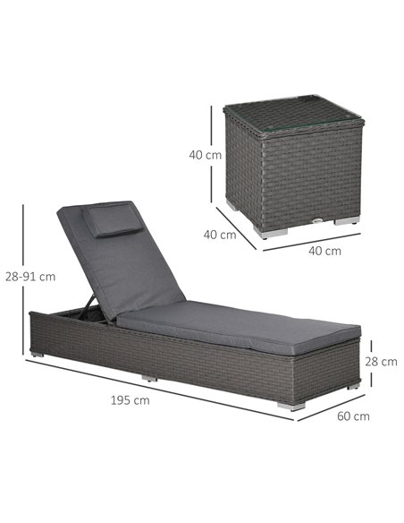 Outsunny 3 Piece Rattan Sun Lounger Set, Garden Furniture with Side Table, 5-Position Adjustable Recline Chair, Grey - pic 13469 | FastDaddyshop