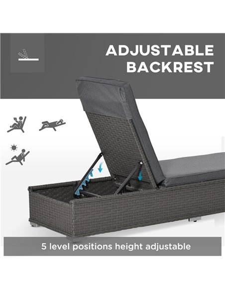 Outsunny 3 Piece Rattan Sun Lounger Set, Garden Furniture with Side Table, 5-Position Adjustable Recline Chair, Grey - pic 13472 | FastDaddyshop