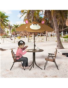 Outsunny Kids Outdoor Folding Garden Furniture Set with Monkey Design, Ages 3-6 Years, Brown 2