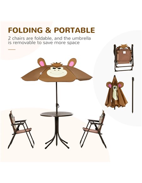 Outsunny Kids Outdoor Folding Garden Furniture Set with Monkey Design, Ages 3-6 Years, Brown - pic 13478 | FastDaddyshop