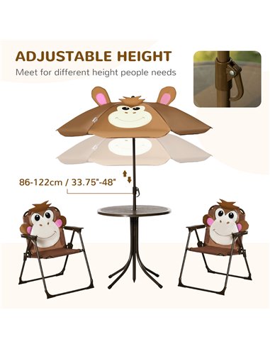 Outsunny Kids Outdoor Folding Garden Furniture Set with Monkey Design, Ages 3-6 Years, Brown