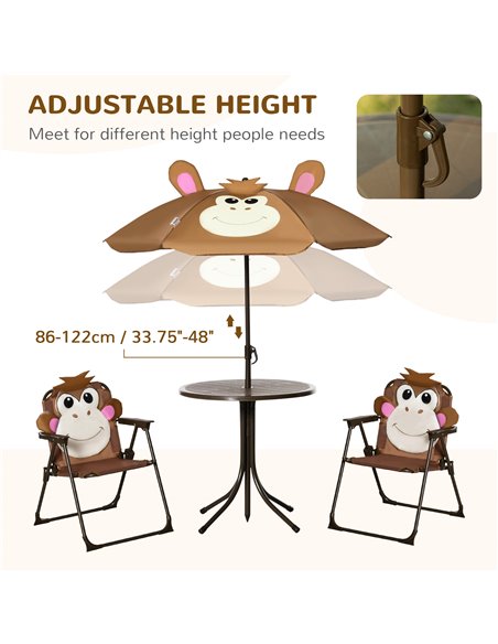 Outsunny Kids Outdoor Folding Garden Furniture Set with Monkey Design, Ages 3-6 Years, Brown - pic 13479 | FastDaddyshop
