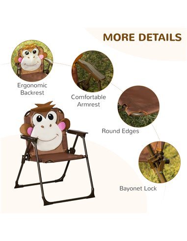 Outsunny Kids Outdoor Folding Garden Furniture Set with Monkey Design, Ages 3-6 Years, Brown
