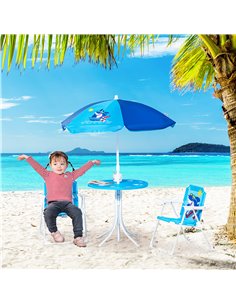 Outsunny Kids Outdoor Folding Garden Furniture Set with Shark Design, Ages 3-6 Years, Blue 2