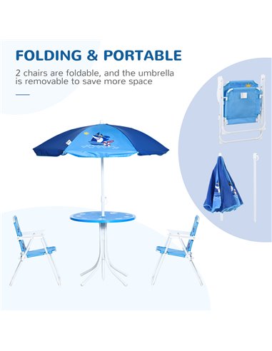 Outsunny Kids Outdoor Folding Garden Furniture Set with Shark Design, Ages 3-6 Years, Blue