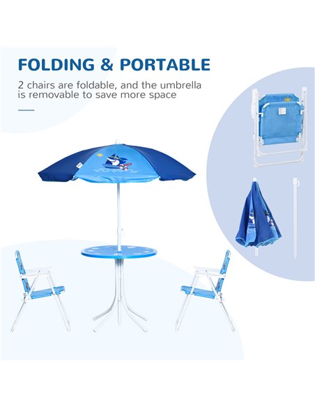 Outsunny Kids Outdoor Folding Garden Furniture Set with Shark Design, Ages 3-6 Years, Blue - pic 13486 | FastDaddyshop