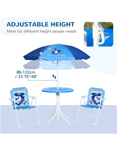Outsunny Kids Outdoor Folding Garden Furniture Set with Shark Design, Ages 3-6 Years, Blue