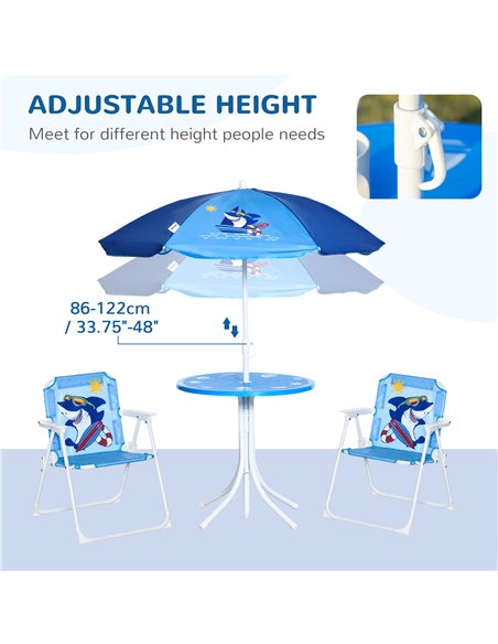 Outsunny Kids Outdoor Folding Garden Furniture Set with Shark Design, Ages 3-6 Years, Blue - pic 13487 | FastDaddyshop