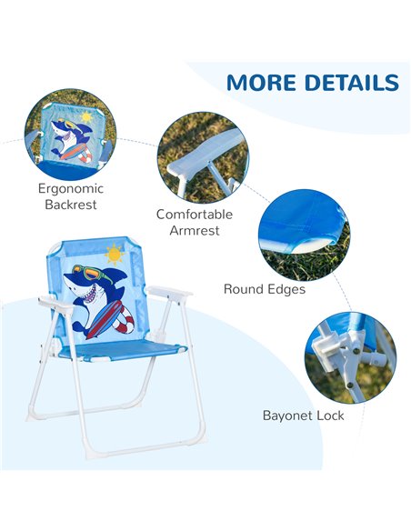 Outsunny Kids Outdoor Folding Garden Furniture Set with Shark Design, Ages 3-6 Years, Blue - pic 13488 | FastDaddyshop