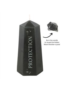 Protection Crystal Candle with Rough Black Obsidian CW_92224