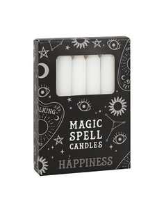Set of 12 White 'Happiness' Spell Candles FI_16028