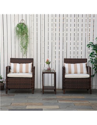 Outsunny 2-Seater Garden Outdoor Rattan Furniture Set with Cushion Pillow, Brown