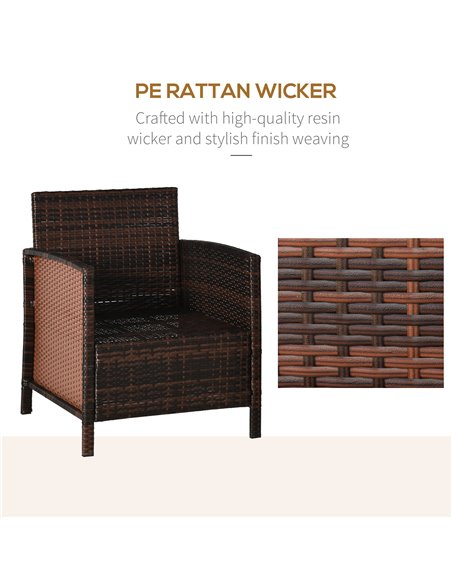 Outsunny 2-Seater Garden Outdoor Rattan Furniture Set with Cushion Pillow, Brown - pic 13511 | FastDaddyshop