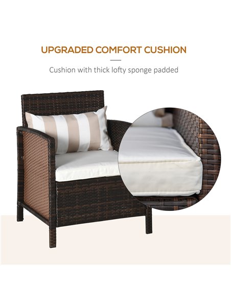 Outsunny 2-Seater Garden Outdoor Rattan Furniture Set with Cushion Pillow, Brown - pic 13512 | FastDaddyshop