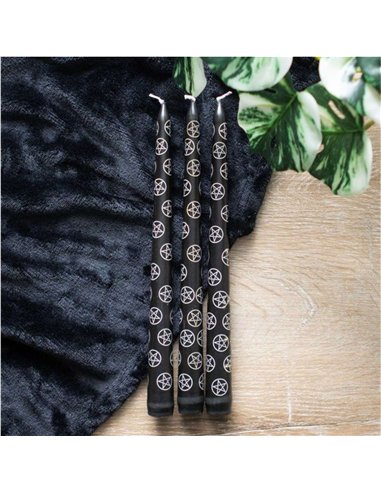 Set of 3 Black Magic Pentagram Taper Candles  FI_79524