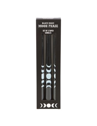 Set of 3 Black Magic Moon Phase Taper Candles  FI_79624