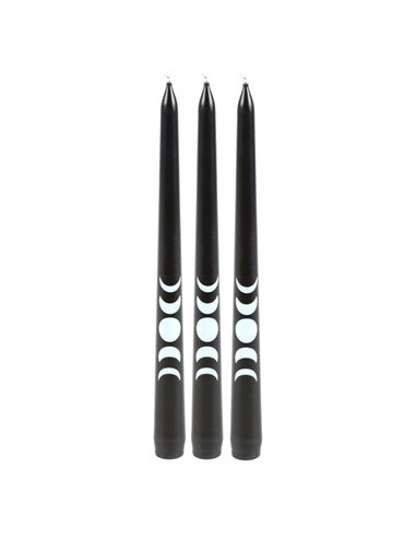 Set of 3 Black Magic Moon Phase Taper Candles  FI_79624