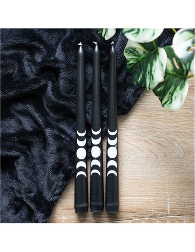 Set of 3 Black Magic Moon Phase Taper Candles  FI_79624